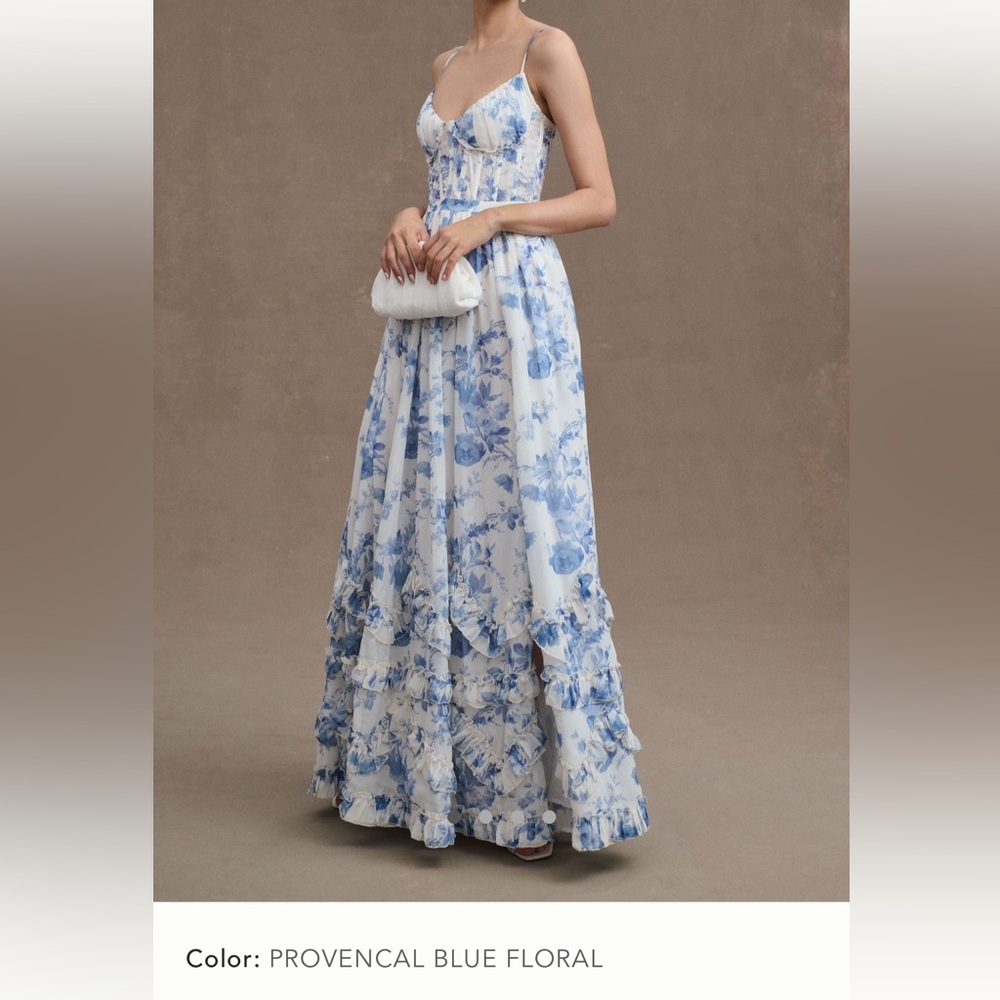 V. Chapman Carmen Corset Front-Slit Ruffled Gown